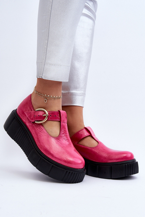 Zazoo 20102 Stylish Patent Leather Loafers on Chunky Platform Fuchsia