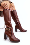 Women's knee-high boots with buckle and fur lining in brown Sendilia