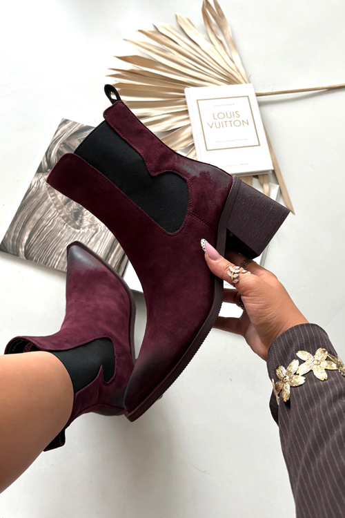 Leather Suede Women's Ankle Boots Heeled Heated Artiker 57C0048 Bordeaux