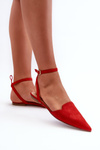 Lace-up ballerina flats in red faux suede with pointed toes Ellesara