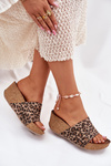 Zazoo 40289 Leather Women's Slides On Cork Wedge Leopard