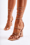 Tied Sandals On Fashionable Heels Nude Canves