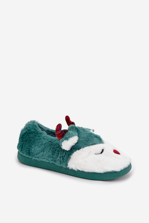 Christmas Women's Slippers With Reindeer Motif Fur Green Orsella