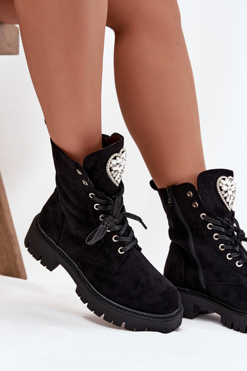 Women's workery with crystals on tongue black Rosira