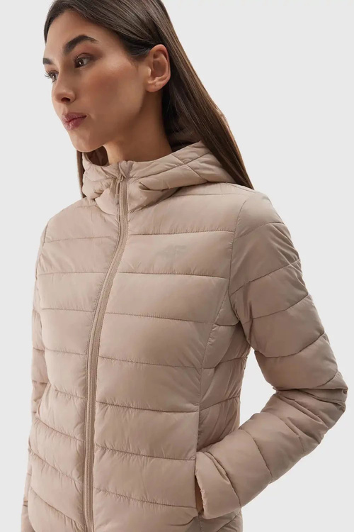 Women's Down Jacket With Hood 4F Beige 4FWAW24TDJAF468-83S