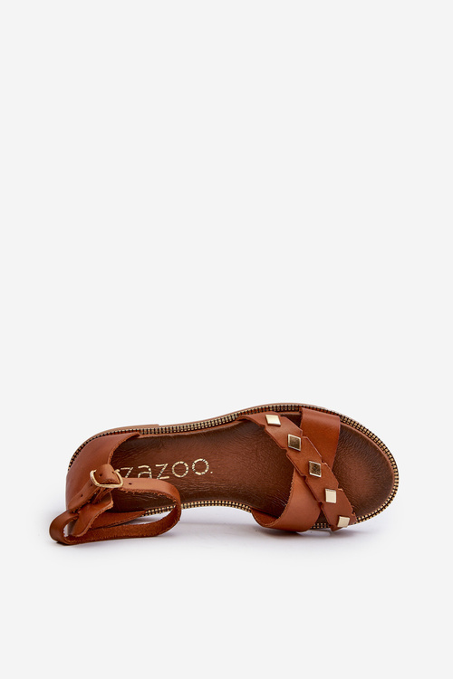 Zazoo 40378 Flat Women's Leather Sandals Brown