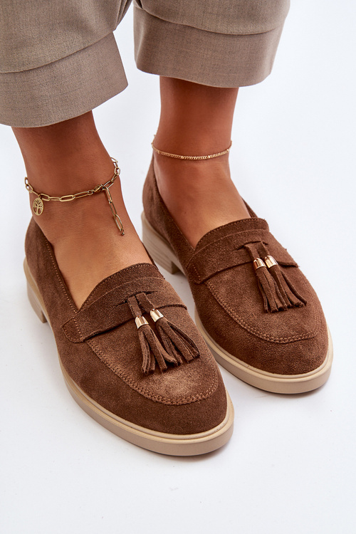 Mokasyny Zamszowe Damskie Płaski Obcas Zazoo 3420 Brązowe