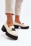Women's Patent Leather Loafers on Chunky Heel Light Beige Ridulvi