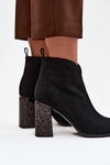 Leather Suede Women's Ankle Boots with Heel Lining Black Zivella
