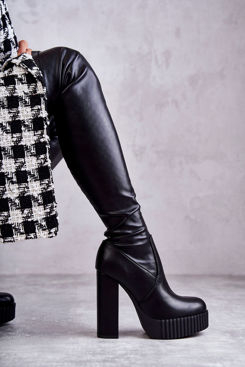 Leather High Boots On Platform Black Katrina