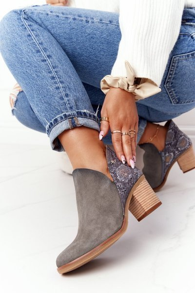 Women’s Leather Boots On Block Heel Maciejka Grey 04492