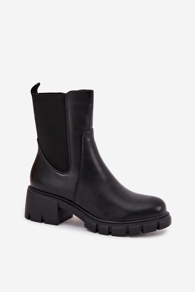 Women's Block Heeled Eco Leather Boots Black Kyra