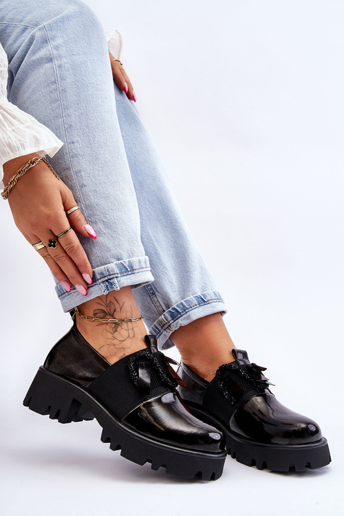 Półbuty Lakier Ozdoby Czarne Keily