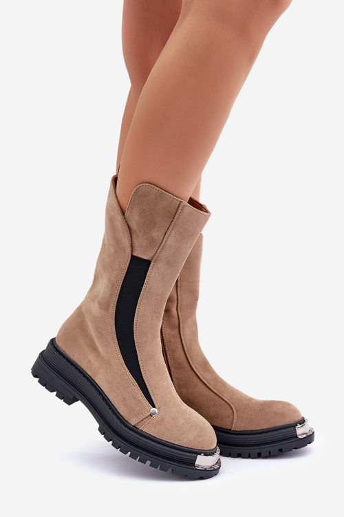 Fleece-Lined Flat Heel Boots Beige Palimra