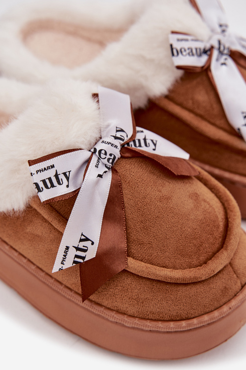 Women's slippers with fur and bow brown Fenella