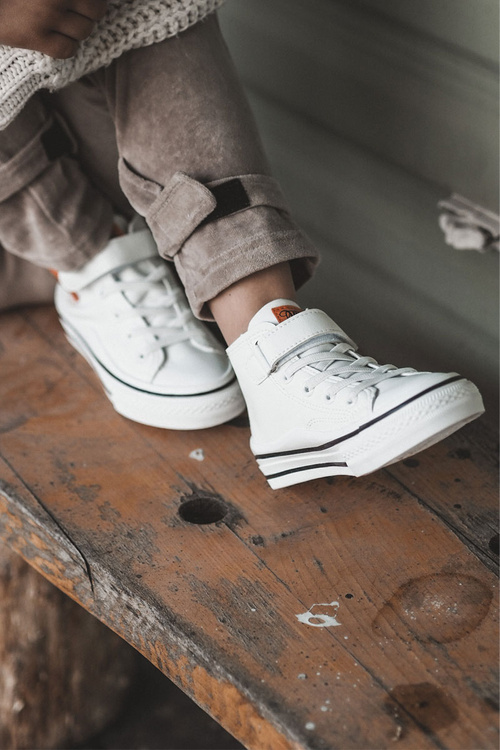 Children's Leather Sneakers With Velcro White Bruni