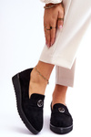 Women's Suede Low Wedge Loafers Black Synthia
