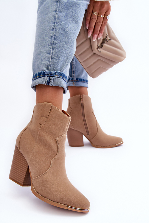 Leather Cowboy Boots on Heel Beige Lotoune