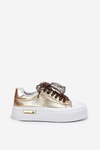 Women's Sneakers On A Massive Platform With Decorative Lacing Gold Zidora