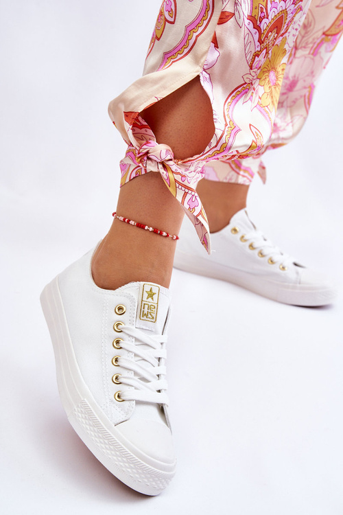 Women's Classic Sneakers White And Gold Ecoma