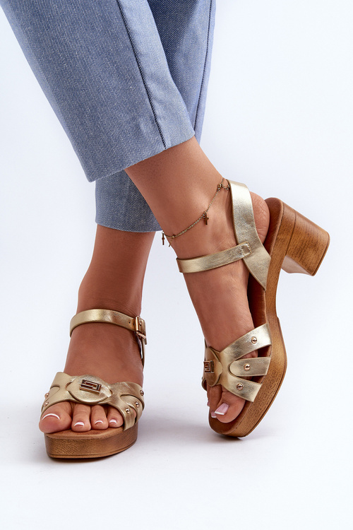 Women's High Heel Sandals in Gold Eco Leather Assames