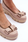 Leather Platform Ballet Flats with Ornament Beige Lewski 3384