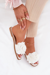 Women's Flat Sandals With Decorative Flowers White Misorsse