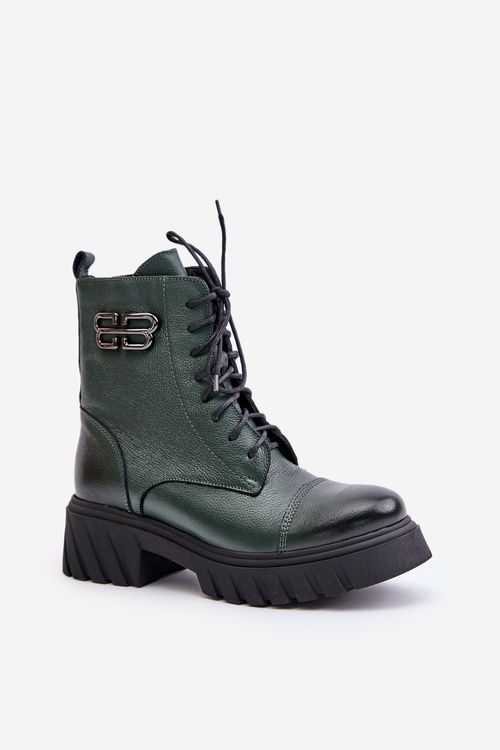 Zazoo 60486 Leather Ankle Boots Workwear Insulated Dark Green