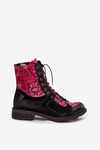 [Leather Women's Boots Made of Natural Leather Flat Heel Maciejka 07004-23 Black-Pink]
