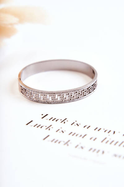 Women's Steel Bracelet Aztec Pattern With Cubic Zirconia Silver