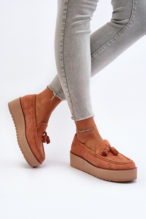 Mokasyny Platforma Frędzle Pomarańczowe Mialani T599P