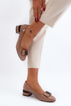 Beige Patent Leather Court Shoes with Block Heel Ilvanna