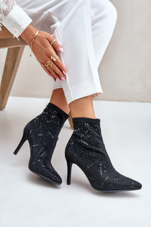 Botki Wsuwane Zdobione Szpilka Noski W Szpic Czarne S.Barski HY42-161