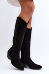 Zazoo 2909 Suede Cut-Out Boots with Low Heel Black