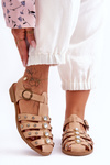 Women's Flat Sandals With Zircons Beige Ascot