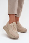 Damskie Skóezane Sneakersy Platforma Beżowe Artiker 55C0021 