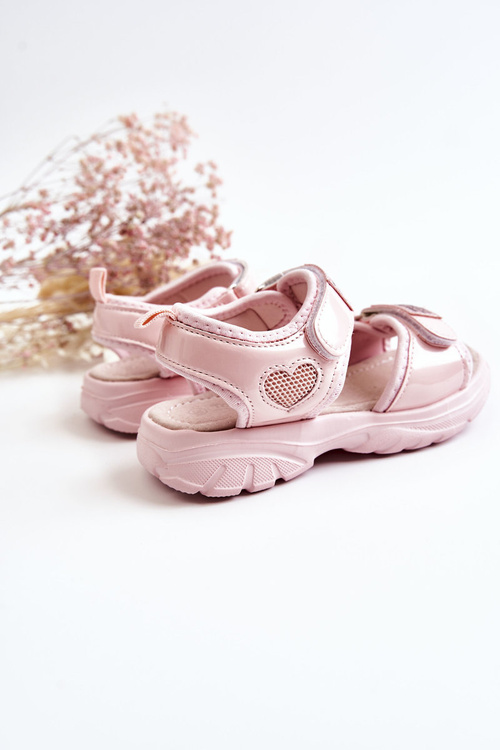 Leather Children's Sandals With Velcro Pink Amoss