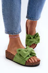 Women's Cork Platform Sandals with Bow Green Tarena