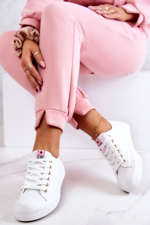 Women's Classic Sneakers White And Gold Ecoma