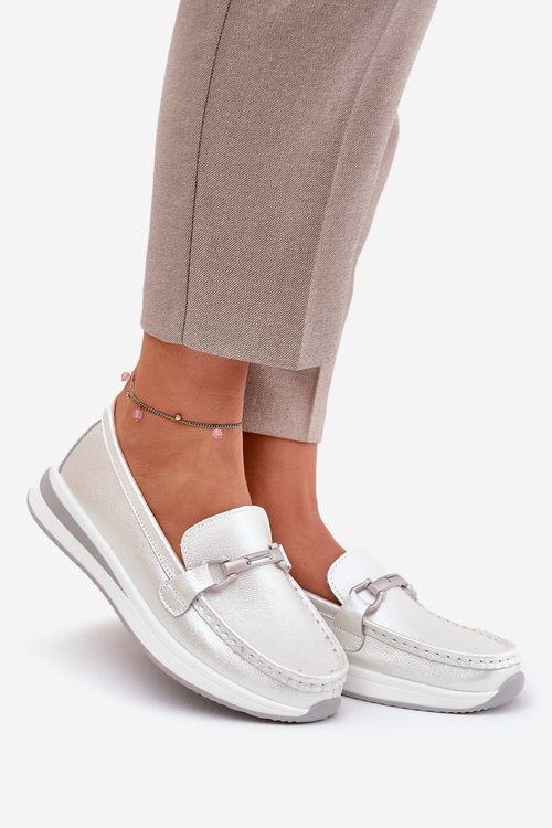 Leather Women's Moccasins With Decoration D&A LR51-966 Silver
