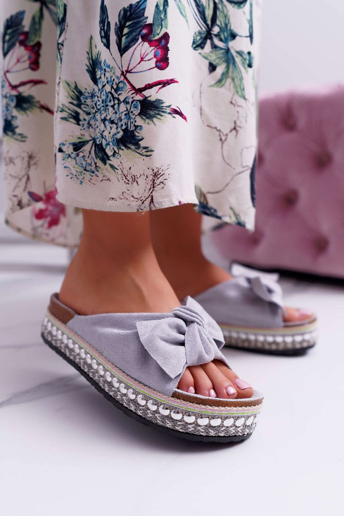 Women's Flip Flops With Cocards Thick Sole Grey Milady
