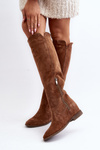 Zazoo 3407 Suede Knee-High Boots with Flat Heel Black