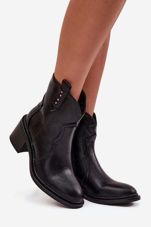 Women's ankle boots with chunky heel made of eco leather black Iverly