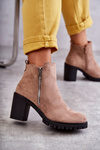 Suede Boots On High Heels With A Zipper Beige Sevione