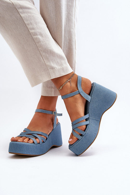 Damskie Sandały Na Platformie I Koturnie Niebieskie Oporia FF-20