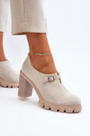 Półbuty Damskie Obcas Słupek Tauina Jasnobeżowe ASA218-7