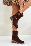 Women's Ankle Boots On Low Heel With Buckles Brown Zudra