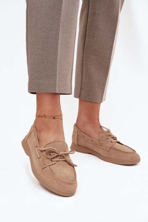 Damskie Półbuty Płaskie Mokasyny Wiązanie Beżowe Zalina