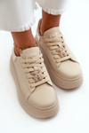 Women's Leather Platform Sneakers with Bow Beige Vinceza 66641