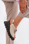 Ladies Leather Wedge Sandals With Decoration Beige Artiker 56C0111